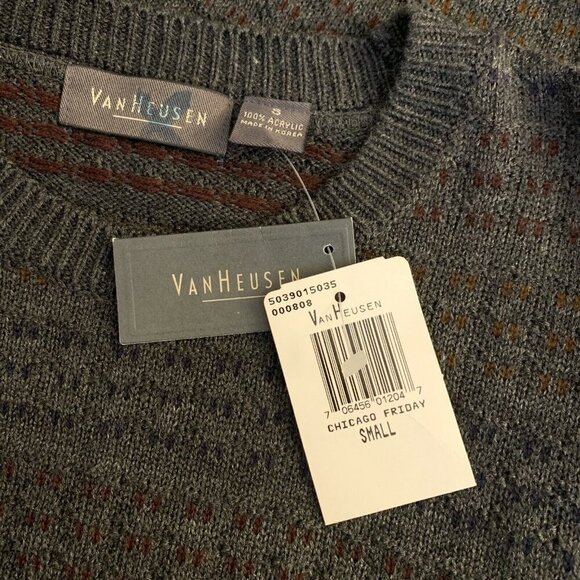 Van Heusen Sweater Men Size S Gray Chicago Friday Crew Neck Pullover Sweater NWT - Picture 2 of 5